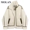 Damenjacken MOLAN Warm Lose Frau Mantel Lämmer Wolle Leder Patchwork Streetwear Tutleneck Reißverschluss Koreanische Mode Jacke Top Weibliche Outwear 221109