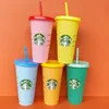 24 унции Starbucks Glitter Mug пластиковые выпивки тумблеров красочные чашки с крышкой и соломенными цветами.
