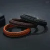 Bracelets de charme Bracelets en cuir marron foncé/noir simplesBangles pour hommes en acier inoxydable boucle magnétique bracelet manchette bijoux garçon