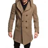Trench de trincheira masculina 2022 moda masculino de casaco comprido lã de lã de casaco com casaco de casaco com mangas de mola de cor casual de cor sólida de cor sólida