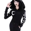 Kadın Hoodies Sweatshirts Kadın Gotik Punk Moon Mektup Baskı Sonbahar Kış Uzun Kollu Siyah Ceket Fermuarı Ceket Sıradan Hoody 5xl 221109