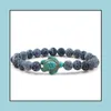 Beaded 8Mm Natural Stone Beaded Strands Bracelet Blue Tortoise Sea Turtle Charm Agate Tiger Eye Turquoise Lava Stones Beads Bracelet Dh8Xw