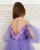 Abiti da ragazza 2022 Collo trasparente con perline Fiore A-line Fiori fatti a mano Tulle Lilttle Abiti da sposa per spettacolo di compleanno per bambini