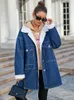 Women's Jackets Wool Liner Long Denim Jacket Women Winter Cotton Padded Single Breasted Big Pocket Patchwork Coat For