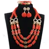 Orecchini di collana set perle di corallo nuziale nigeriano Bridal africano per donne Dubai Dichiarazione gioielli CNR793