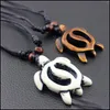 Pendant Necklaces Turtle Necklace Men Womens Imitation Yak Bone Cute Tortoise Hawaii Tribal Surfer Sea Turtles Charms Pendants Neckl Dhady