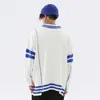 Suéteres masculinos Street Moda Personalidade Sweater Sweater Men Colorblock Letter Bordado Vicado V Knit Top Winter Teen Casual Loose