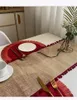 Nappe de table en Jute tissée Vintage, napperons de café pour la maison avec décoration de boule de cheveux de noël