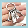 Keychains Lanyards Stainless Steel Fathers Day Keychain Creative Hammer Screwdriver Wrench Tool Keyring Car Key Chain Gift Supplie Dhmsl