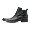 Iron Head Stivaletti da uomo neri Scarpe fatte a mano in vera pelle Fibbie con zip Rock Fashion Botas Hombre Taglie grandi