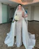 Sparkly Beads Mermaid Wedding Dress Sexig Sheer Jewel Neck Saudi Arabiska bröllopsklänningar med avtagbart tåg WLY935