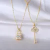 Pendant Necklaces Creative Micro Lnlaid Lock Key Double Layer Necklace For Women Exquisite Zircon Personalized Clavicle Chain