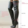 Boots Noir sexy sur les bottes du genou Femmes High Heels Chaussures Ladies CHIGH BOOTS BOOTS SPRING CUIR LONGE FEMME FEMME POURNE FEMME plus taille 43 J220923