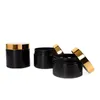 Altın Kapaklı Siyah Kozmetik Kavanozları PET Plastik Gıda Kavanozu Krem Vücut Yağları için BPA İçermeyen Doldurulabilir Kaplar Şeker Fırçalama Tıbbı