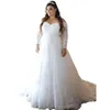 Suknie ślubne A-Line Plus Line Long rękawy ślubne suknie ślubne koronkowe aplikacje z koraliki z tyłu country boho narzeczona vestido de novia 2023 Ivory White Custom Made Srabe