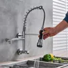 Kitchen Faucets Chrome Black Pull Down Single Cold Water Dual Swive Spout Mixer Wall Mounted 360 Rotation Bathroom Tap 221109