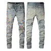 22ss Jeans da uomo Distressed Motociclista jean Rock Skinny Slim Strappato lettera con foro migliore Pantaloni denim Hip Hop di marca di qualità