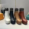 2022 new fashion Thick Soled Ankle Boots Smooth Calfskin Fabric Antique Color Matching High-heeled Boot top quality