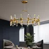 Lustres pós-modernos de luxo sala de estar lustre iluminação cobre decoração de vidro led luminárias bar el lobby criativo lâmpada de suspensão de cristal