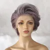 Colored Short Pixie Straight Bob Human Hair Machine made no Lace Wig For Women Brazilian Remy Hair Glueless Ombre Purple Grey Wigs