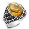 Cluster Rings Men's Jewelry S925 Sterling Silver Ring Set With Yellow Crystal Stone High-end Fashion For Daily Wear