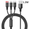 3 In 1 Nylon Charging Cables 1.2M Micro Usb Type C Fast Braided Charging Cord For Huawei Samsung Without Retail Package