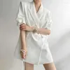Damenanzüge Jacke 2023 Sommeranzug Kurzarm Französisch Einfarbig Schwarz Weiß Falten Blase Taille Frau Koreanischer Stil Oberbekleidung