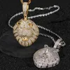 Hip Hop Large Lion Head Pendant Necklace Bling 5a Zircon 18K Real Gold Plated Syckes