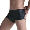 Mutande Boxer da uomo sexy Slip boxer in ecopelle senza schienale Jock Strap Man U Borsa convessa Pantaloncini Stage Clubwear