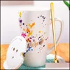 Muggar Creative Black White Mug Set Par Cup with Lock Spoon Personlighet Milk Juice Coffee Tea Water Cups Easy Carry Travle Home T200 Dhint