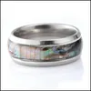 Band Rings Wholesale 50Pcs 8Mm Abalone Shell Band Stainless Steel Rings Fashion Jewelry Summer Ring For Man Women Bk Lots Drop Delive Dhe2F