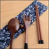 CHOPSTICKS يابانية أدوات المائدة الخشبية مجموعة الطبيعة البيئية ملعقة شوكة الشوكة ملاعق سكين محمولة بدلة السفر إسقاط DELIVE DH15W