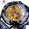 Forsining Retro Flower Design clássico Black Golden Watch Genuine Leather Band Water resistente a água Mecânica automática Watc261s