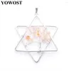 Pendant Necklaces 6Pcs/Lot Natural Light Citrine Gem Stone Tree Of Life Handmade Wire Color Wrapped Star Pendants For Jewelry Marking IN3809