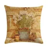 Pillow Personalized Flowerpot White Flowers Covers Chair Waist Cotton Linen Cover 45 45cm Home Decor