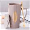 Tazze Creativo Set di tazze in bianco e nero Coppia tazza con coperchio Cucchiaio Personalità Succo di latte Caffè Tè Tazze d'acqua Facile da trasportare Travle Home T200 Dhint