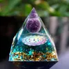 Dekorativa figurer Handgjorda orgonitpyramid 60mm Amethyst Sphere Blue Quartz Natural Cristal Stone Orgone Energy Healing Orgons