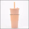 Tumblers Reusable Smoothie Tumbler Double Layer 700Ml Wide Mouth Boba Cup With Sts And Anti Slip Sile Sleeve Drop Delivery Home Gard Dhunj