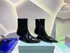 P Triangle Prad Ankle Designer Luxury laarzen dikke hiel booties 39 witte stretch lederen laars 022