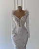 Blaskly 3d Flowers Wedding Sexy V Neck Long Rleeve Koraliki koronkowe suknie ślubne romantyczna sukienka panny młodej szat de Mariee Wly935