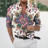 Camisas casuais masculinas Camisa de moda grande com estampa de flor étnica aztec com manga longa Cardigã de roupas vintage