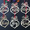 6pcs/lot Christmas Letter Wood Church Heart Ornament Christmas Tree Decoration Home Festival Wooden Xmas Ornaments Pendant Hanging Gift