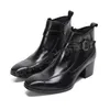 Luxus Mode High Heels Formale Männer Stiefel Schwarz Echtes Leder Designer Herren Kleid Schuhe Stiefeletten Karree Party Boot