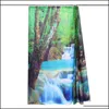 Shower Curtains 3D Waterfall Scenery Waterproof Shower Curtain Bathroom Landscape Trees Flower Bath Mat Set Pedestal Rug Lid Toilet Dhqzy