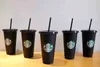 Sj￶jungfrun gudinna Starbucks 24oz/710 ml plastmuggar tumbler ￥teranv￤ndbar svart dricka platt botten pelare form lock halm kopp dmpy