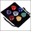 Kunst en ambachten natuurlijke kristal chakra steen 7 stks set roze kwarts hartvorm genezende edelstenen huizendecoratie drop levering tuin dhna7