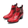 Mode de luxe talons hauts hommes formels bottes rouge en cuir véritable Designer hommes chaussures habillées bottines fête moto bottes