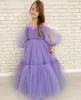 Abiti da ragazza 2022 Collo trasparente con perline Fiore A-line Fiori fatti a mano Tulle Lilttle Abiti da sposa per spettacolo di compleanno per bambini