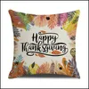 Taie d'oreiller Happy Thanksgiving Toile de jute Taie d'oreiller Bienvenue Citrouille Coussin Er Halloween Canapé Voiture Décor Drop Livraison Maison Jardin Texte Dhgnu