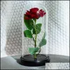 Dekorativa blommor kransar romantiska eviga rosblommor glas er skönhet och odjur led batterilampa födelsedag valentiner dag mor dh4cq